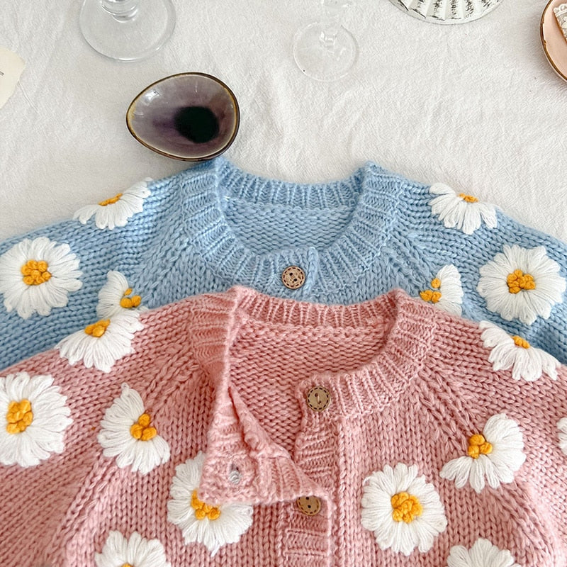 Daisy Embroidery Cardigan Pink – MINIMONO
