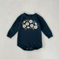 Daisy embroidery knitted Romper
