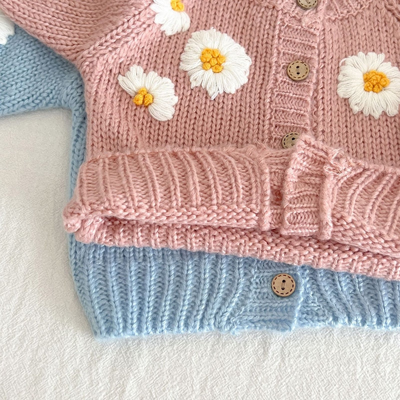Daisy Embroidery Cardigan Sky – MINIMONO