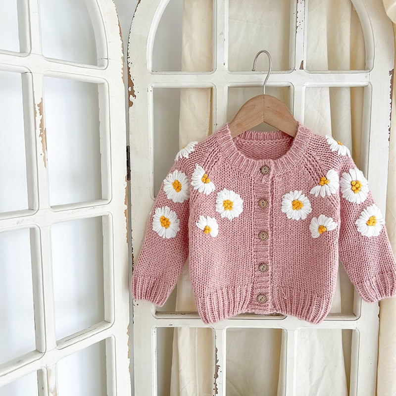 Daisy Embroidery Cardigan Pink – MINIMONO