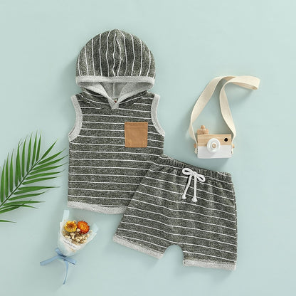 The striped hooded set Green