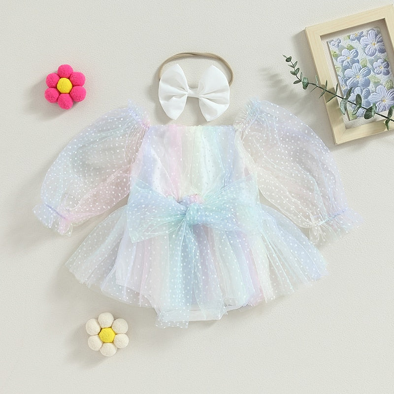 Dotted rainbow tulle  Romper